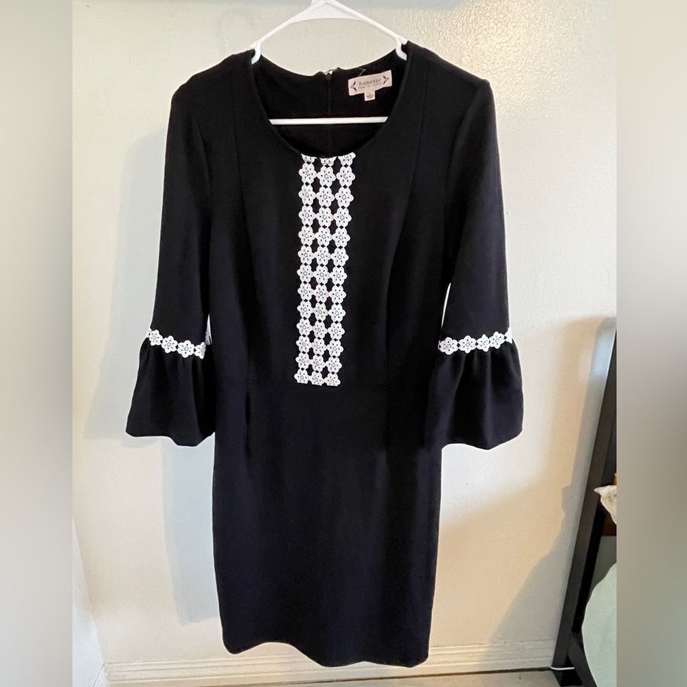 Nanette Lepore Ruffle Cuff Fitted Dress Black (Size 8) - Picture 3 of 8